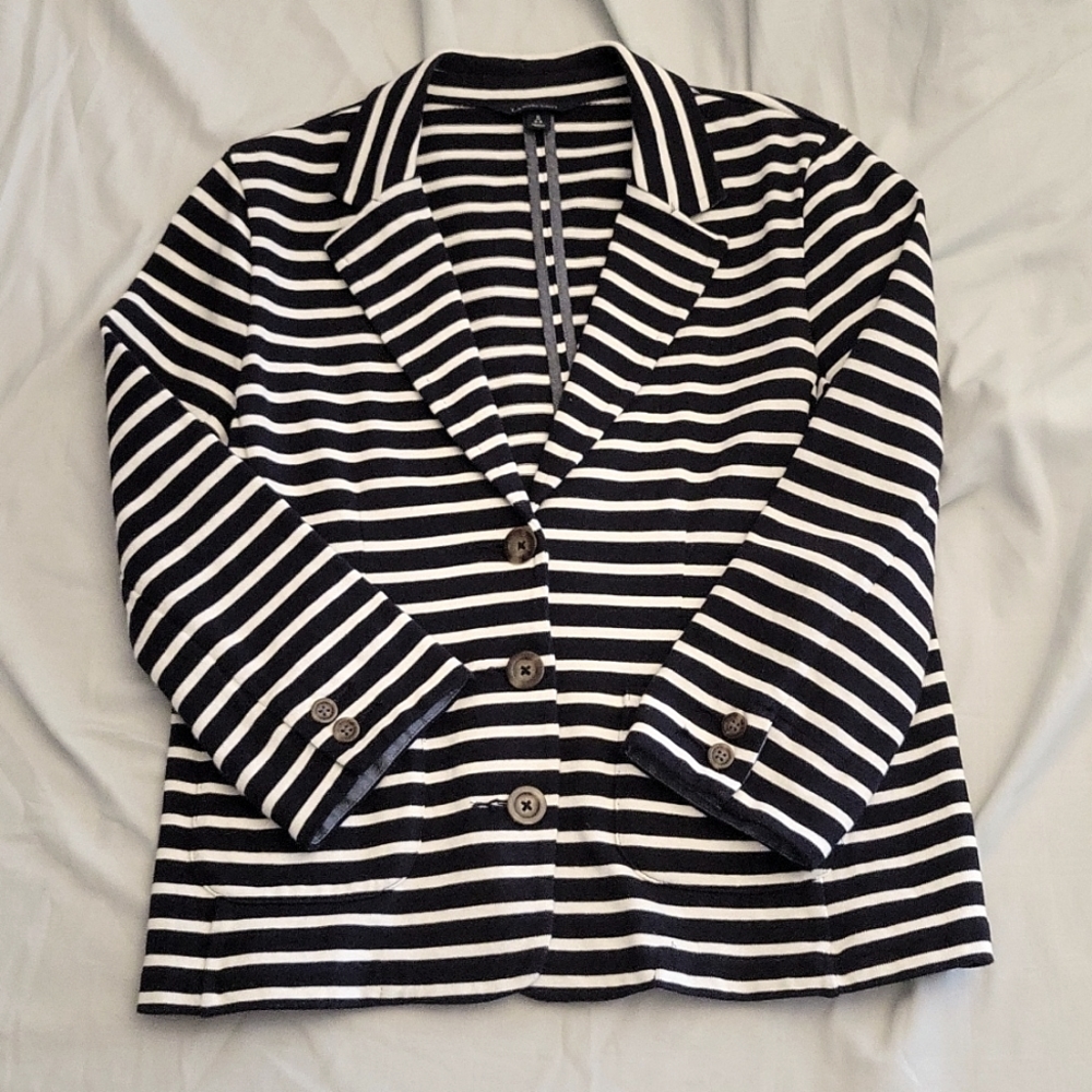 Land's End Black and white striped light weight jacket, Size S 6-8